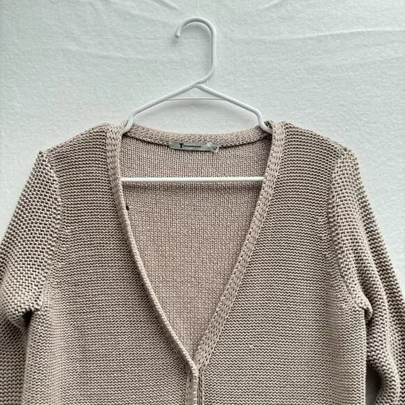 Alexander Wang Women's XS Beige Tan Cotton Heavy Knit Button Cardigan Sweater